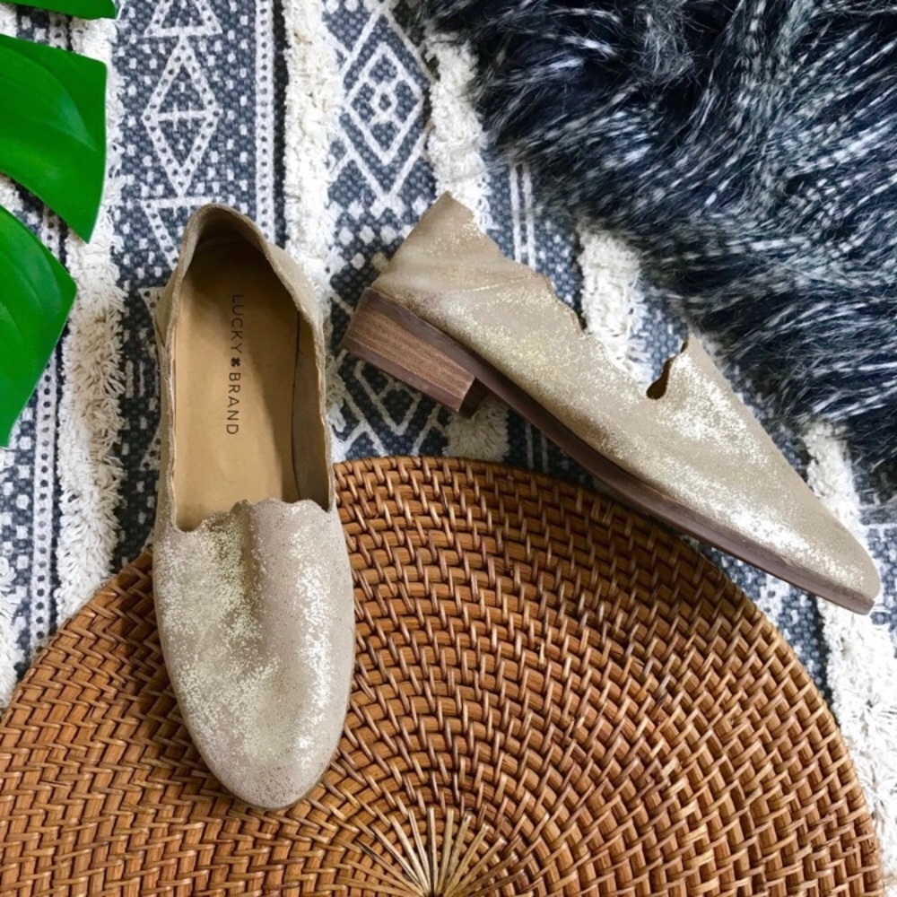Lucky Brand Gold Sparkle Chaslie Flats, Size 7
